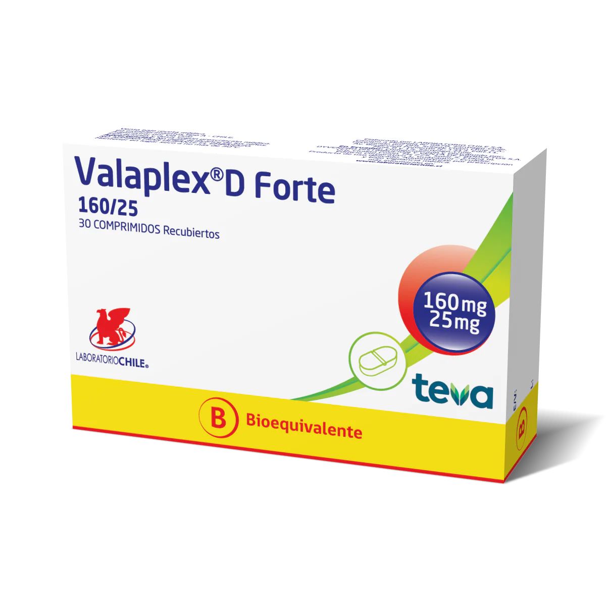Valaplex D Forte 160 / 25 mg x 30 Comprimidos Recubiertos LAB CHILE